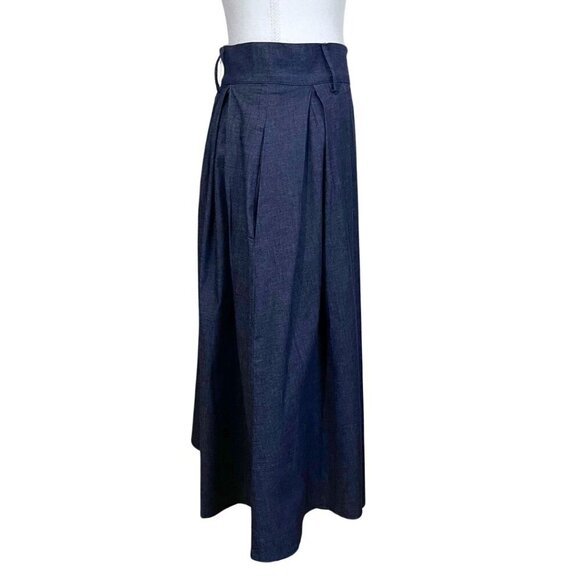 NWT VIA BOVIO DARK WASH DENIM HIGH RISE PLEATED A-LINE MIDI SKIRT - S - Picture 3 of 13